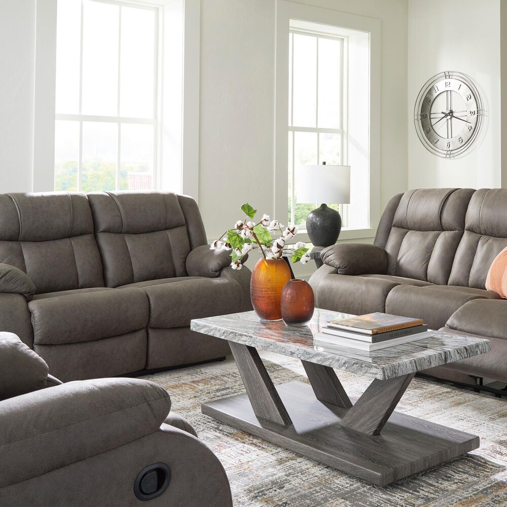Ashley First Base Manual Reclining Sofa in Gunmetal, , large