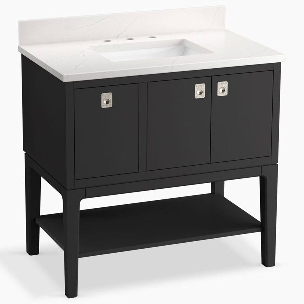 Kohler Seagrove 36" Single Bathroom Vanity in Ferrous Grey with 3 cm White Quartz Top and Rectangular Sink, , large
