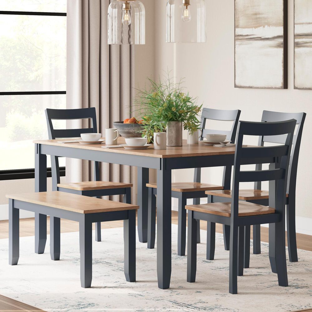 Ashley Gesthaven 6-Piece Rectangular Dining Set in Light Natural and Dark Slate Blue, , large