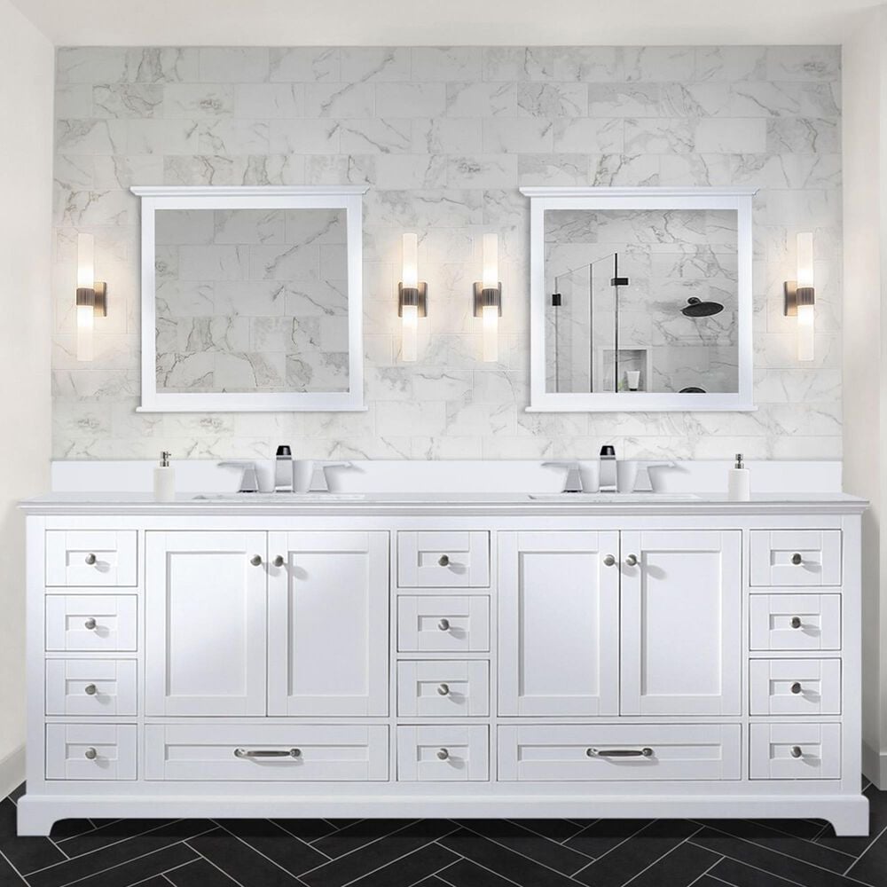 Lexora Home Dukes 84&quot; Double Bathroom Vanity in White with 2 cm White Cultured Marble Top and Rectangular Sinks, , large
