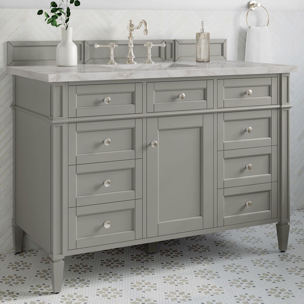 James Martin Vanities Brittany 48" Single Bathroom Vanity in Urban Gray with 3 cm Eternal Jasmine Pearl Silestone Top, Rectangular Sink and FreePower Wireless Charger, , large