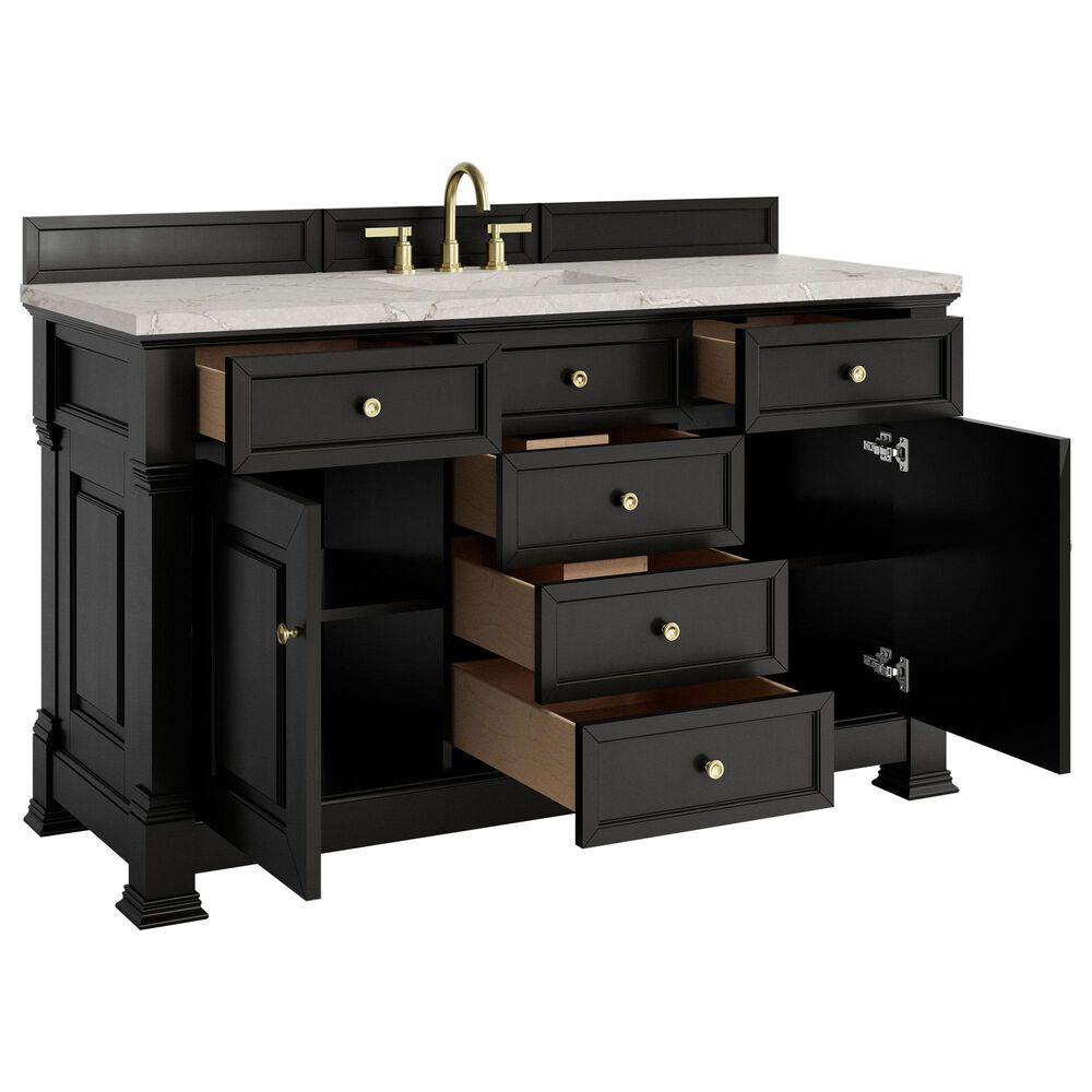 James Martin Vanities Brookfield 60" Single Bathroom Vanity in Black Onyx with 3 cm Victorian Silver Quartz Top and Rectangular Sink, , large