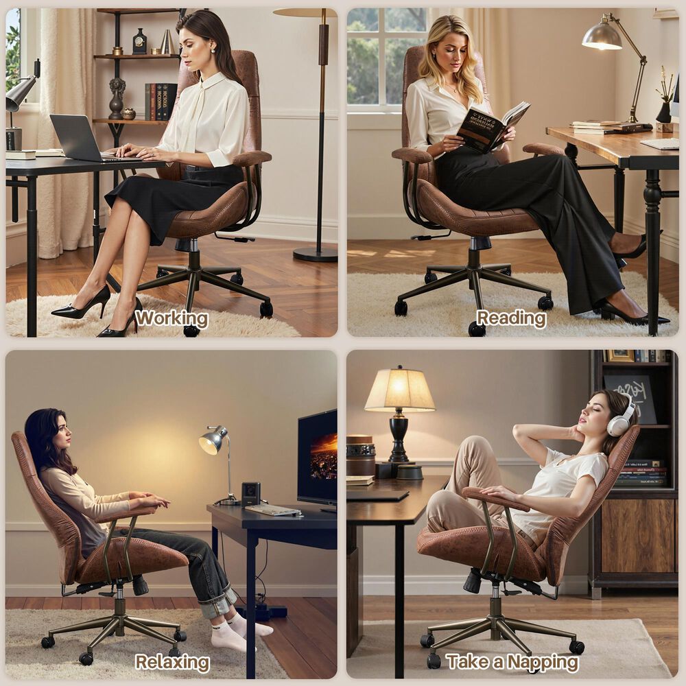 HOMLUX High Back Ergonomic Office Chair with Suede Leather in Dark Brown, , large