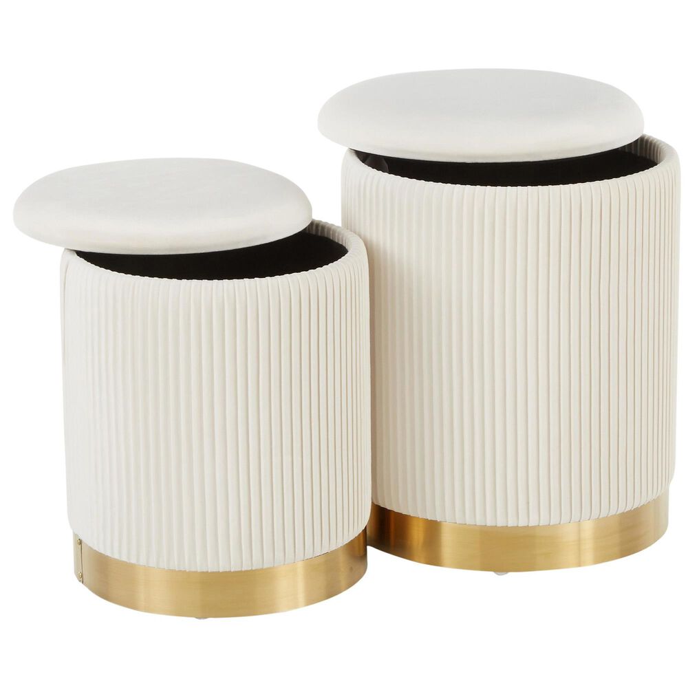 Lumisource Marla 2-Piece Nesting Pleated Ottoman Set in Cream, , large