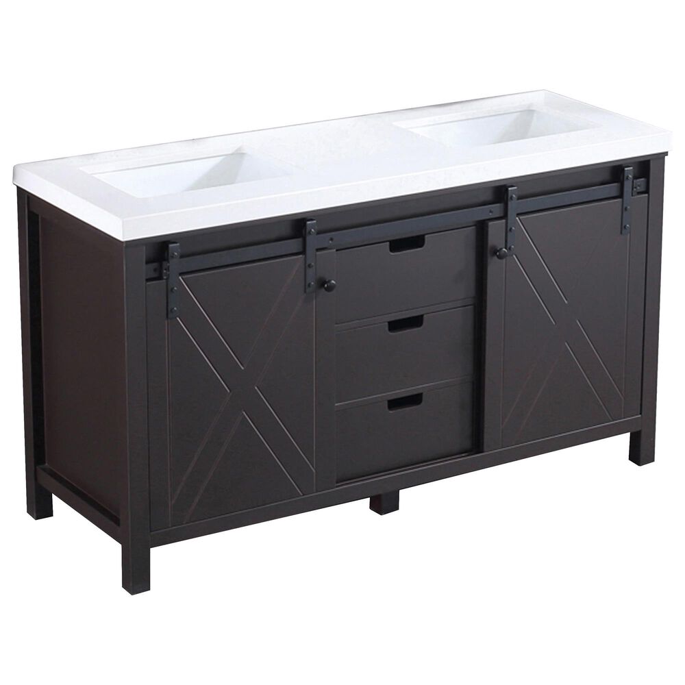 Lexora Home Marsyas 60" Double Bathroom Vanity in Brown with White Quartz Top and Rectangle Sinks, , large