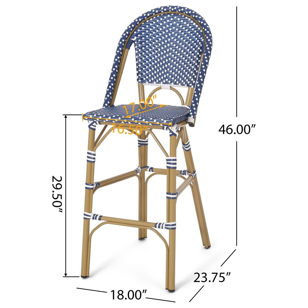 Hearth and Haven Outdoor Wicker French Barstool with Brown Aluminum Frame in Teal Blue (Set of 2), , large