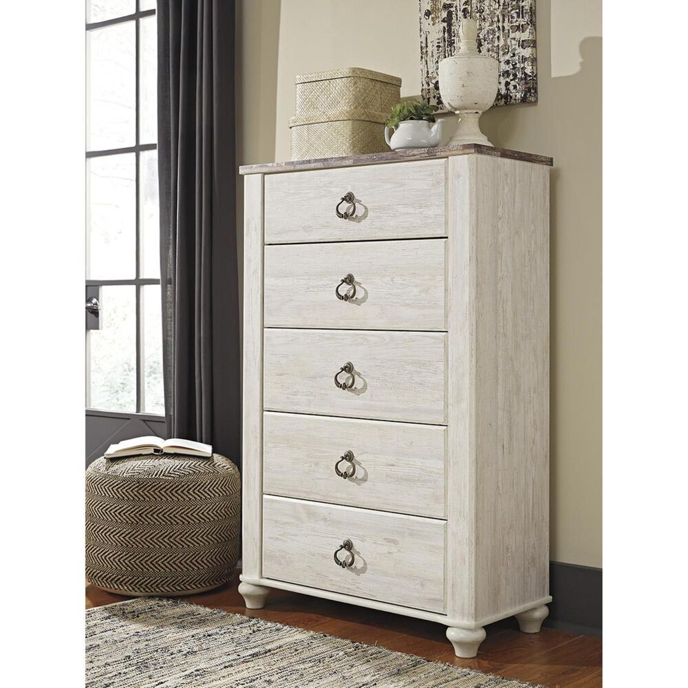 Ashley Willowton 5 Drawer Chest in White Washed, , large
