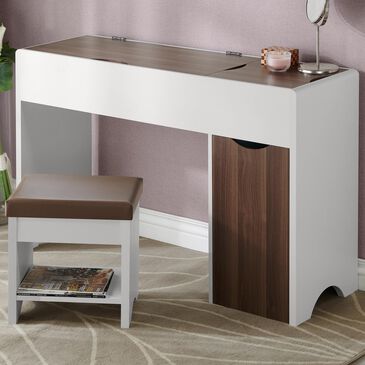 Furniture of America Dominguez 2-Piece Vanity Set in White and Walnut, , large