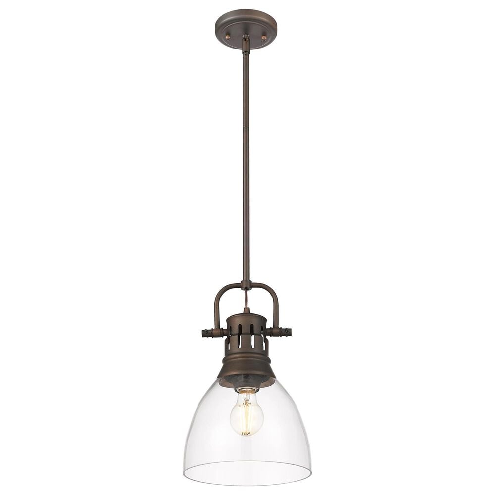 Golden Lighting Duncan 1-Light Small Pendant with Rod and Clear Shade in Rubbed Bronze, , large
