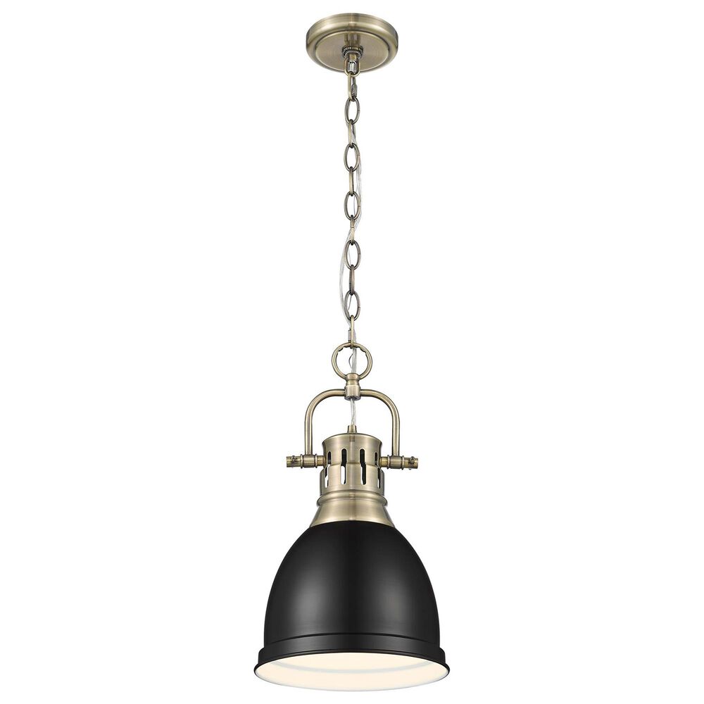 Golden Lighting Duncan 1-Light Small Pendant with Chain and Matte Black Shade in Aged Brass, , large