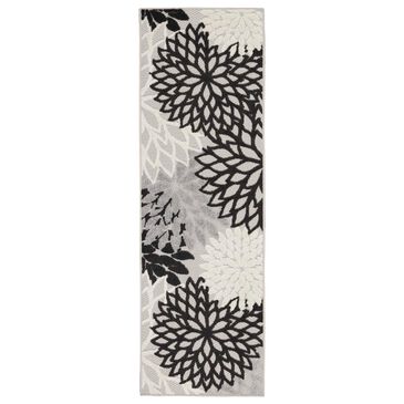 Nourison Aloha Floral 2" x 6" Black and White Indoor/Outdoor Runner, , large