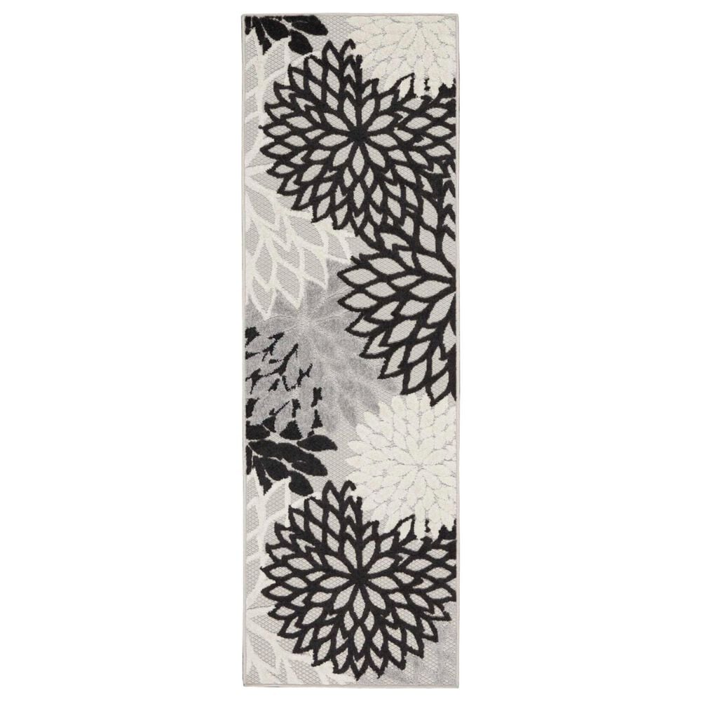 Nourison Aloha Floral 2" x 6" Black and White Indoor/Outdoor Runner, , large