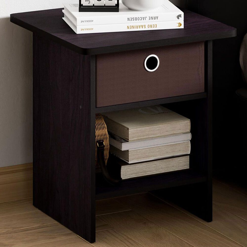 HOMLUX 1-Drawer Modern Nightstand with Open Shelf in Dark Walnut, , large