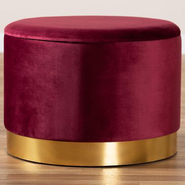 Baxton Studio Marisa Storage Ottoman in Red/Gold, , large
