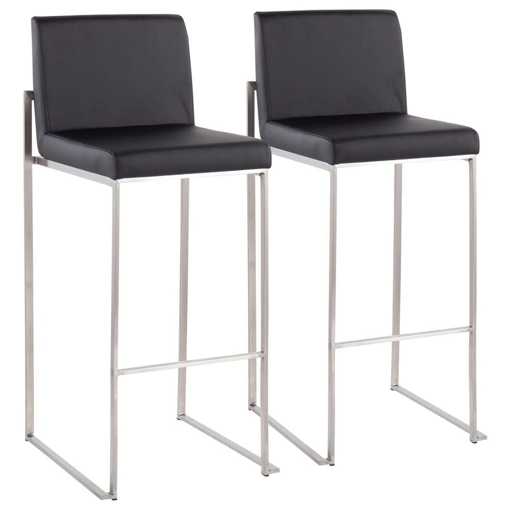 Lumisource Fuji High Back Barstool with Black Faux Leather in Stainless Steel (Set of 2), , large