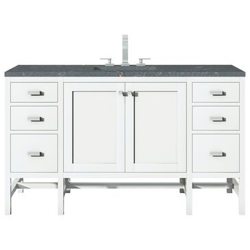 James Martin Vanities Addison 60" Single Bathroom Vanity in Glossy White with 3 cm Parisien Bleu Quartz Top and Rectangular Sink, , large