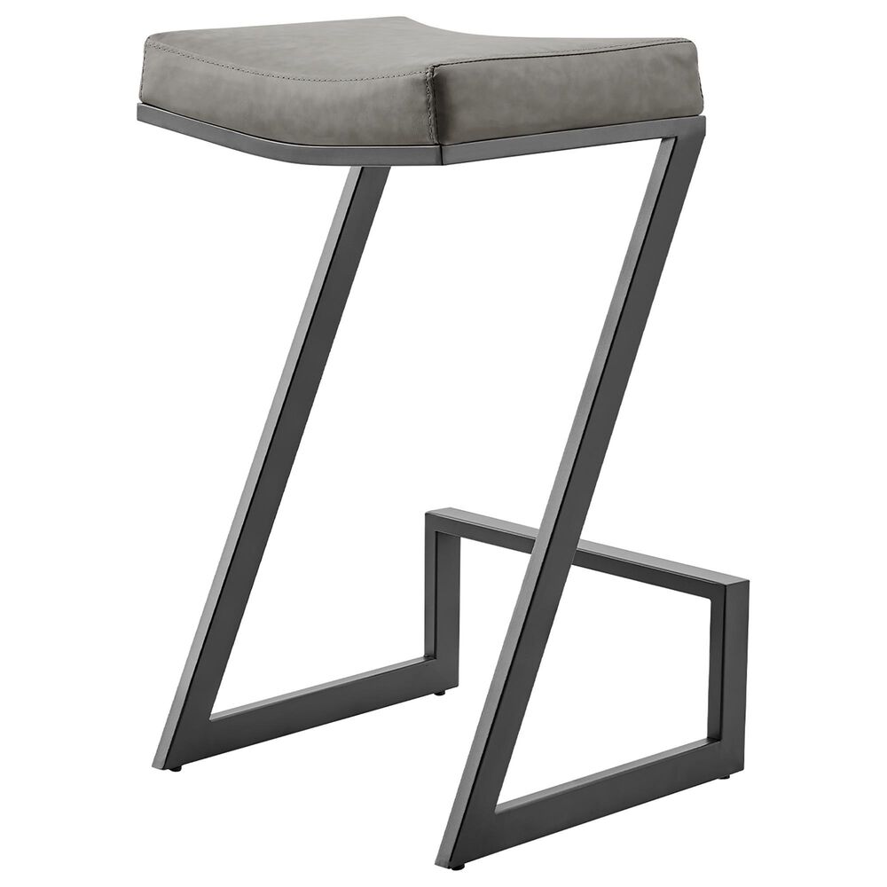 Blue River Atlantis 26&quot; Backless Counter Stool with Matte Black Iron and Vintage Gray Faux Leather, , large