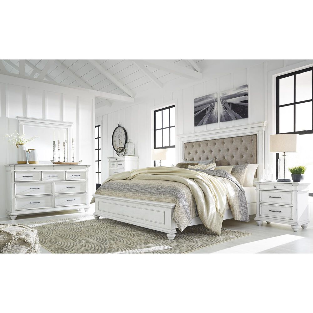 Ashley Kanwyn 4-Piece Cal King Upholstered Bed Set in Whitewash, , large