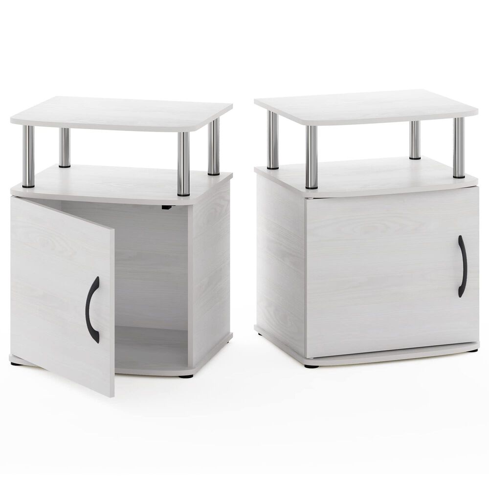 HOMLUX 3-Tier Utility Design End Table with Door in White Oak and Chrome (Set of 2), , large