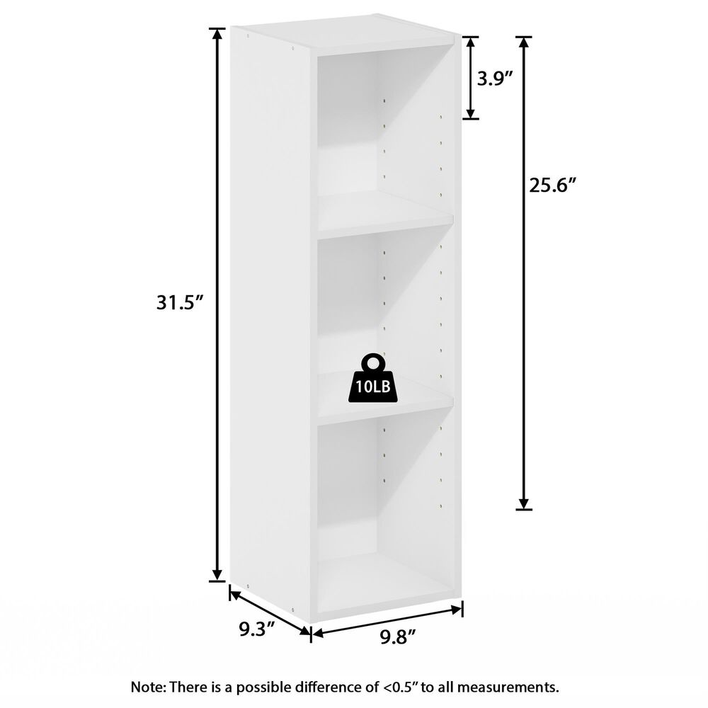 HOMLUX 3-Tier Bookcase Open Multipurpose Display Rack with Adjustable Shelves in White, , large