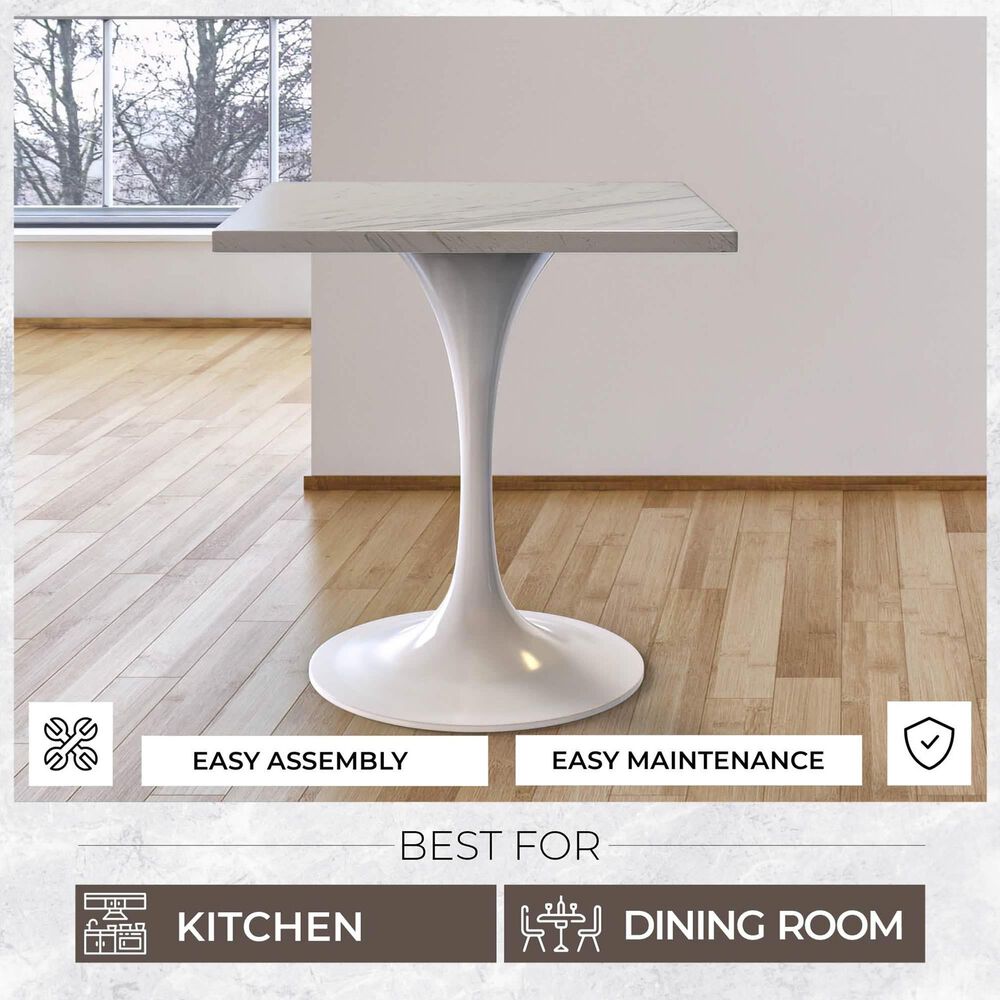 Leisuremod LeisureMod Verve Collection 36 Square Dining Table, Brushed Base with Laminated White Marbleized Top, , large