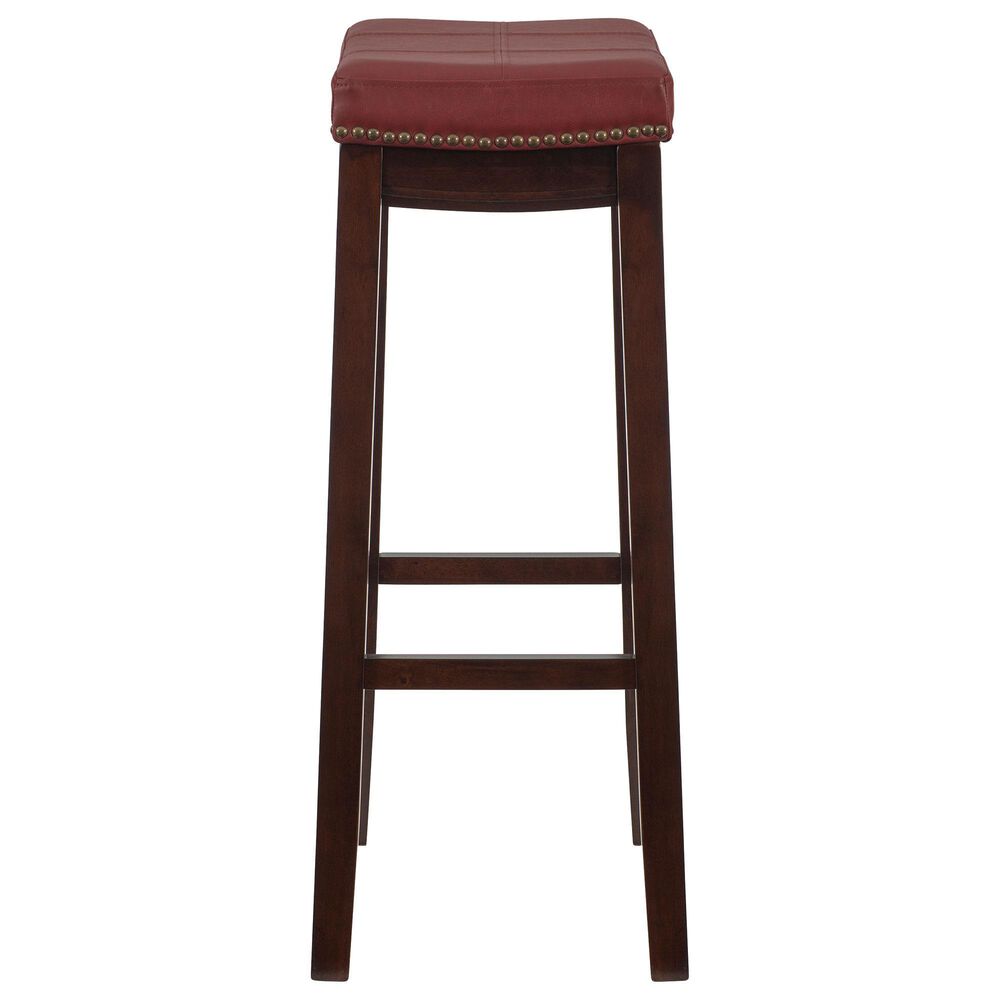Linon Home Decor Claridge Bar Stool with Red Cushion in Rich Brown, , large
