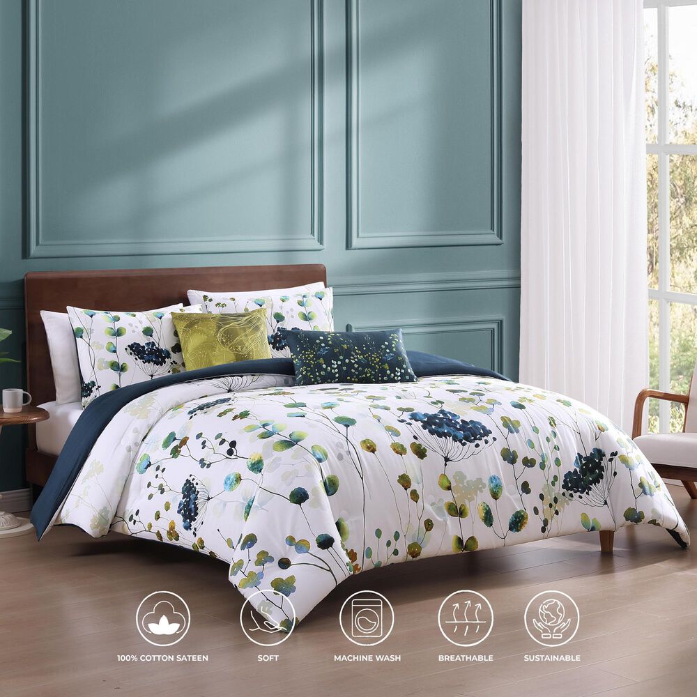 BEBEJAN Abstract Vines 5-Piece King/Cal King Comforter Set in Navy Blue, Gold and White, , large