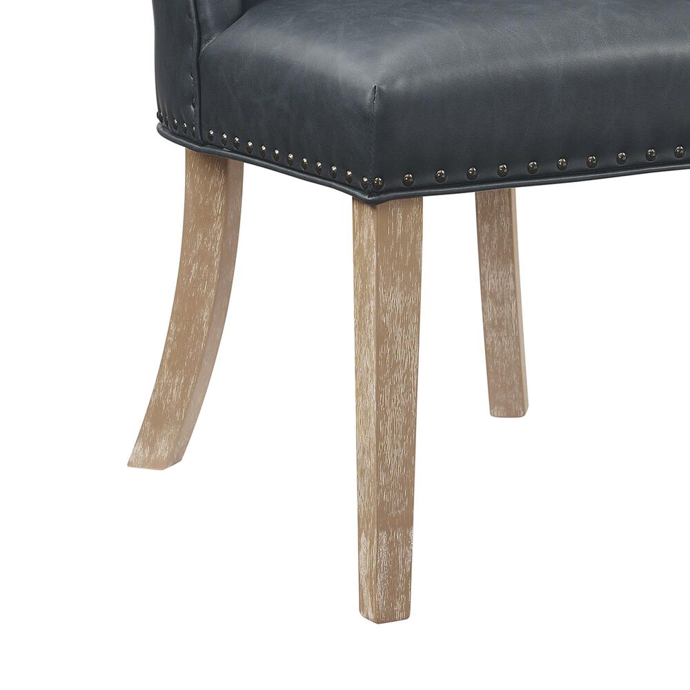 Linon Home Decor Adler Side Chair with Navy Faux Leather Cushion in Natural, , large