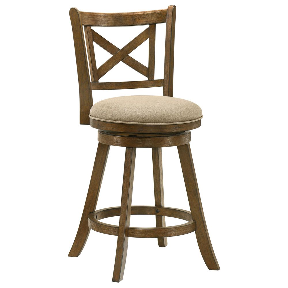 Armen Living Kodi Swivel Counter Height Stool with Light Scone Upholstery in Sepia Brown, , large