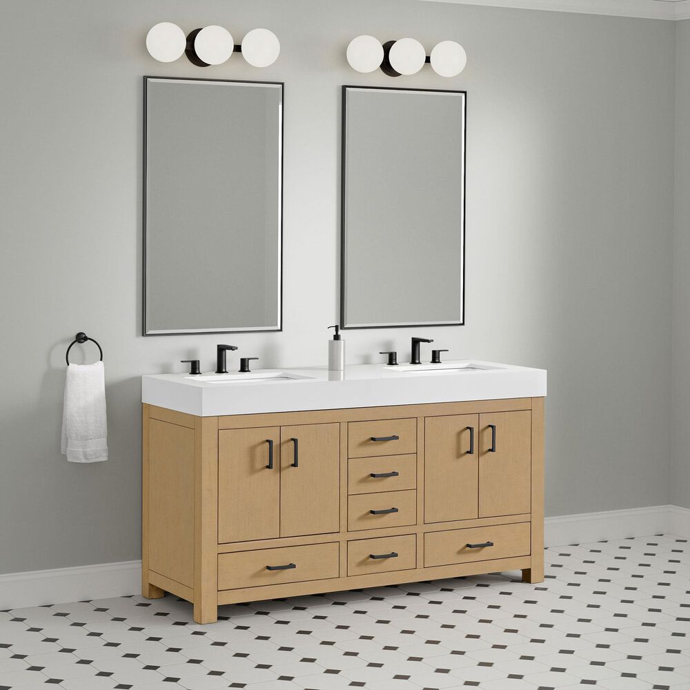 37B Alanya 60" Double Bathroom Vanity in Warm Oak with White Composite Stone Top, , large