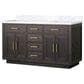 Lexora Home Abbey 60" Double Bathroom Vanity in Brown Oak with 2 cm White Carrara Marble Top and Rectangular Sinks, , large