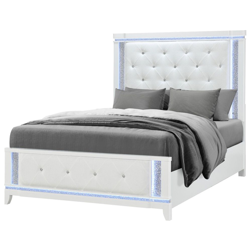 Global Furniture USA Alina 5-Piece Queen Upholstered Panel Bedroom Set in White, , large