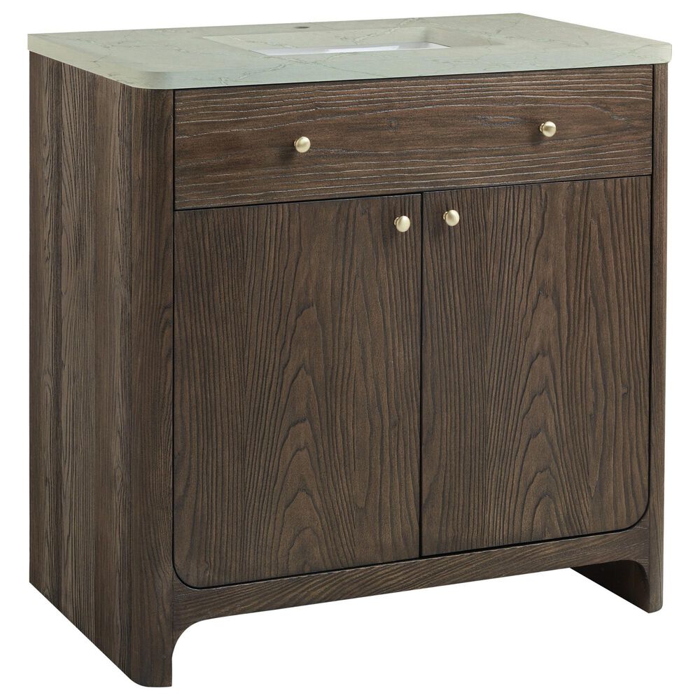 James Martin Vanities Gracyn 36" Single Bathroom Vanity in Sable with 3 cm Victorian Silver Quartz Top and Rectangular Sink, , large