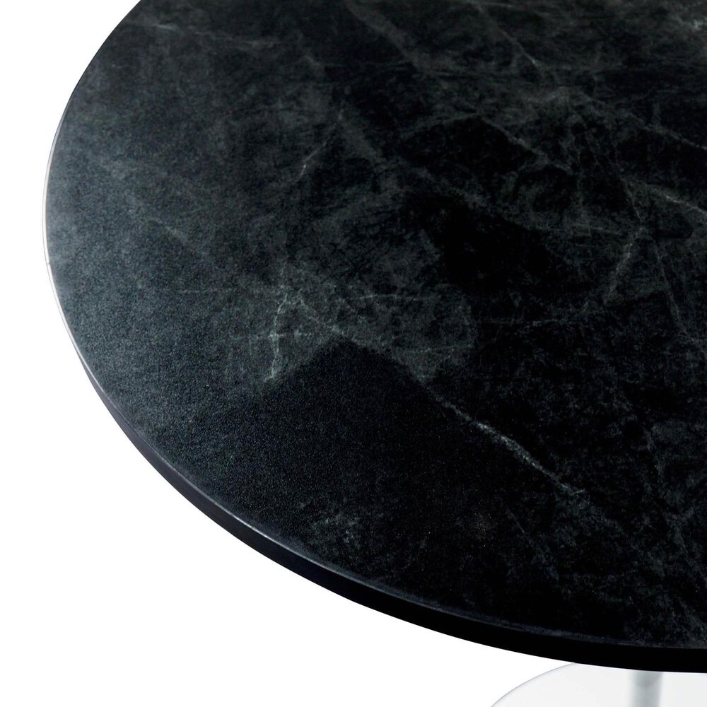 Leisuremod LeisureMod Verve Collection Modern Bar Height Table White Base with 48 Round Black Marbelized Sintered Stone Top, , large