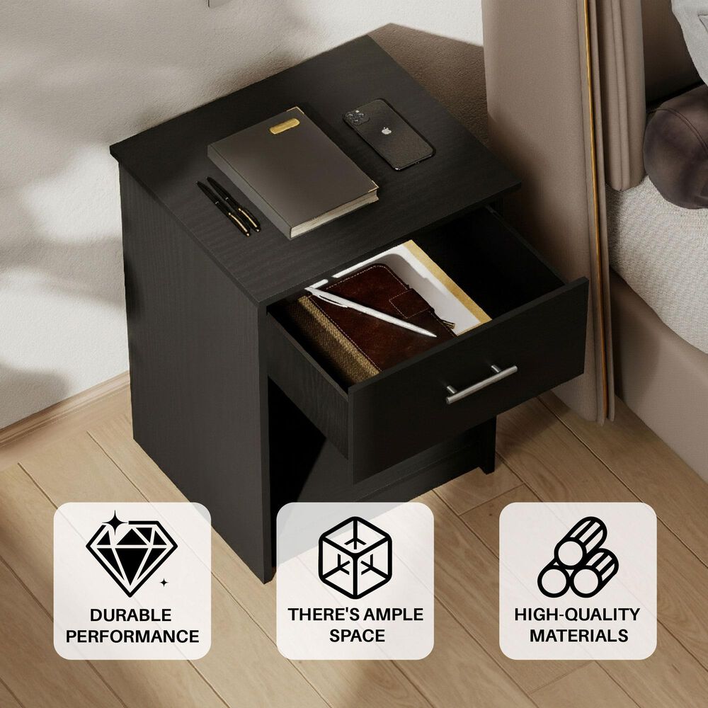 HOMLUX 1-Drawer Modern Nightstand with Bar Handle in Americano, , large