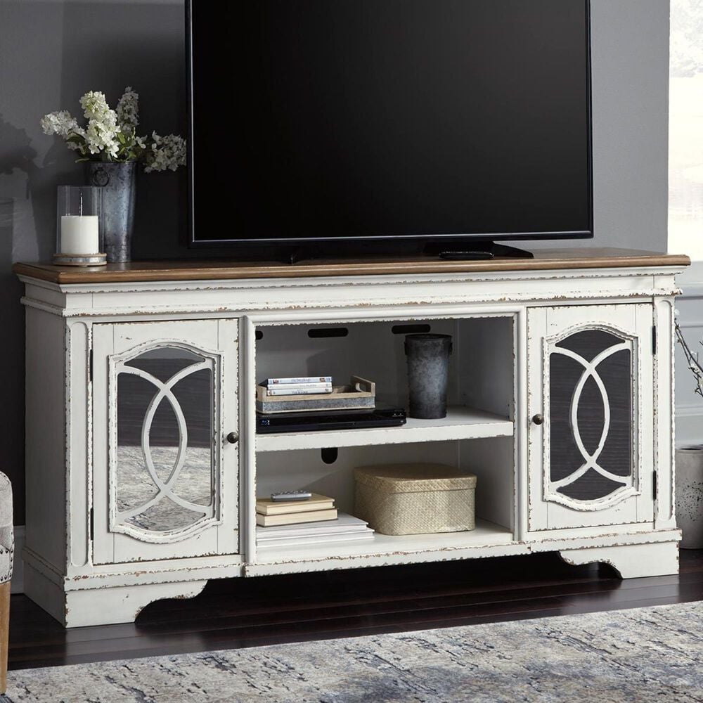 Ashley Realyn XL 74" TV Stand in Chipped White, , large