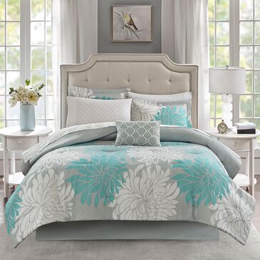 Hampton Park Maible 9-Piece Queen Comforter Set in Aqua, , large