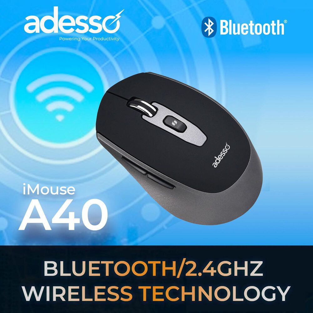 Adesso A40 Wireless Ergonomic Mouse with Copilot AI Hotkey in Black, , large