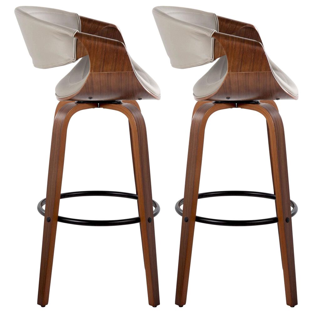 LumiSource Symphony 30" Swivel Barstool with Pewter Grey Upholstery in Walnut and Black (Set of 2), , large