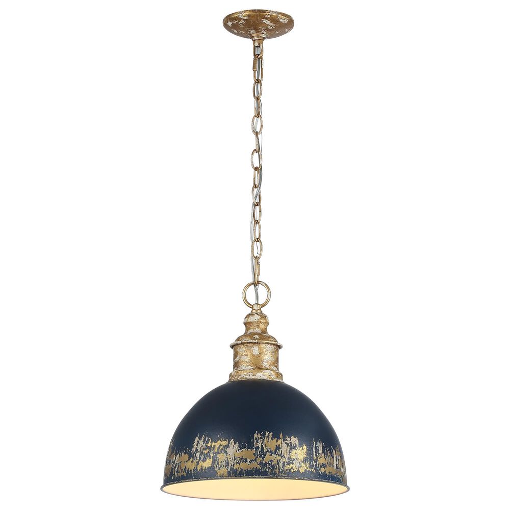 Golden Lighting Alison 1-Light Pendant with Antique Matte Navy Shade in Vintage Gold, , large
