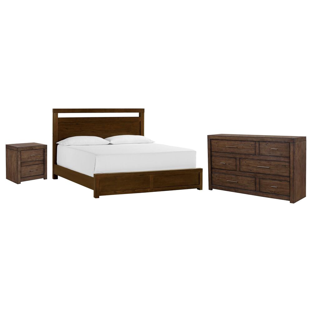 Riva Ridge Modern Loft King Panel Bed with Dresser and Nightstand in Brownstone, , large