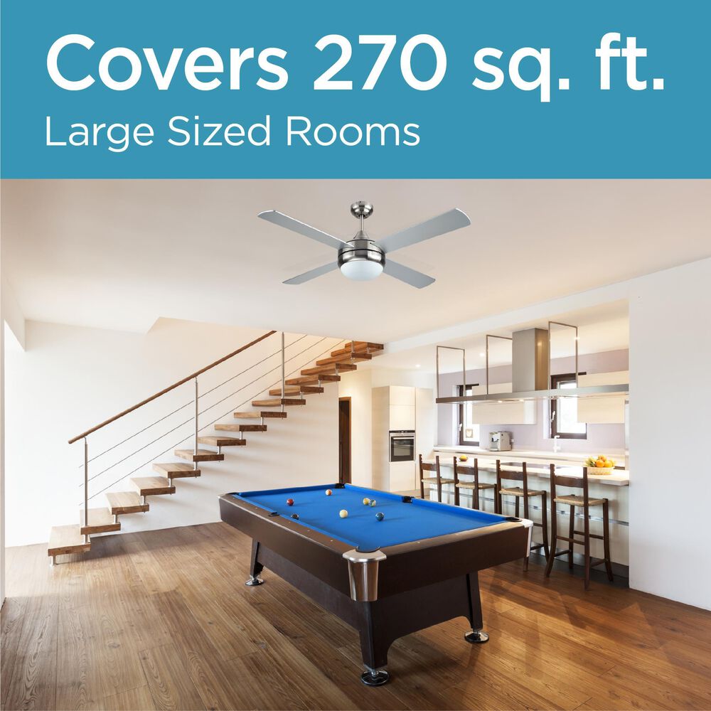 Black+Decker 52&quot; 4-Blade Standard Ceiling Fan with Light and Remote Control in Brushed Nickle and Silver, , large
