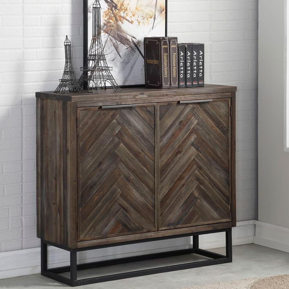 Herringbone accent shop cabinet