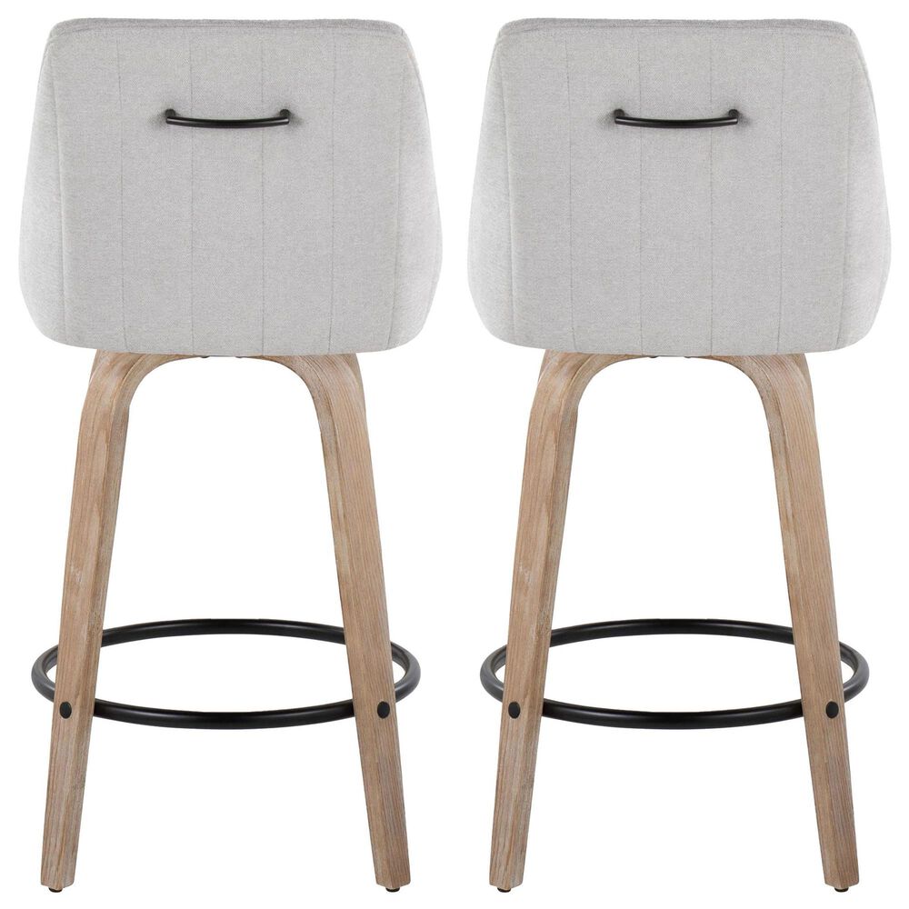 LumiSource Hannah Swivel Counter Stool with Grey Fabric Upholstery in Whitewashed and Black (Set of 2), , large