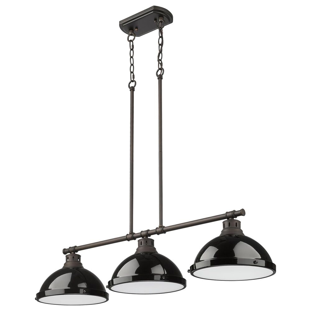 Golden Lighting Duncan 3-Light Pendant with Black Shade in Rubbed Bronze, , large