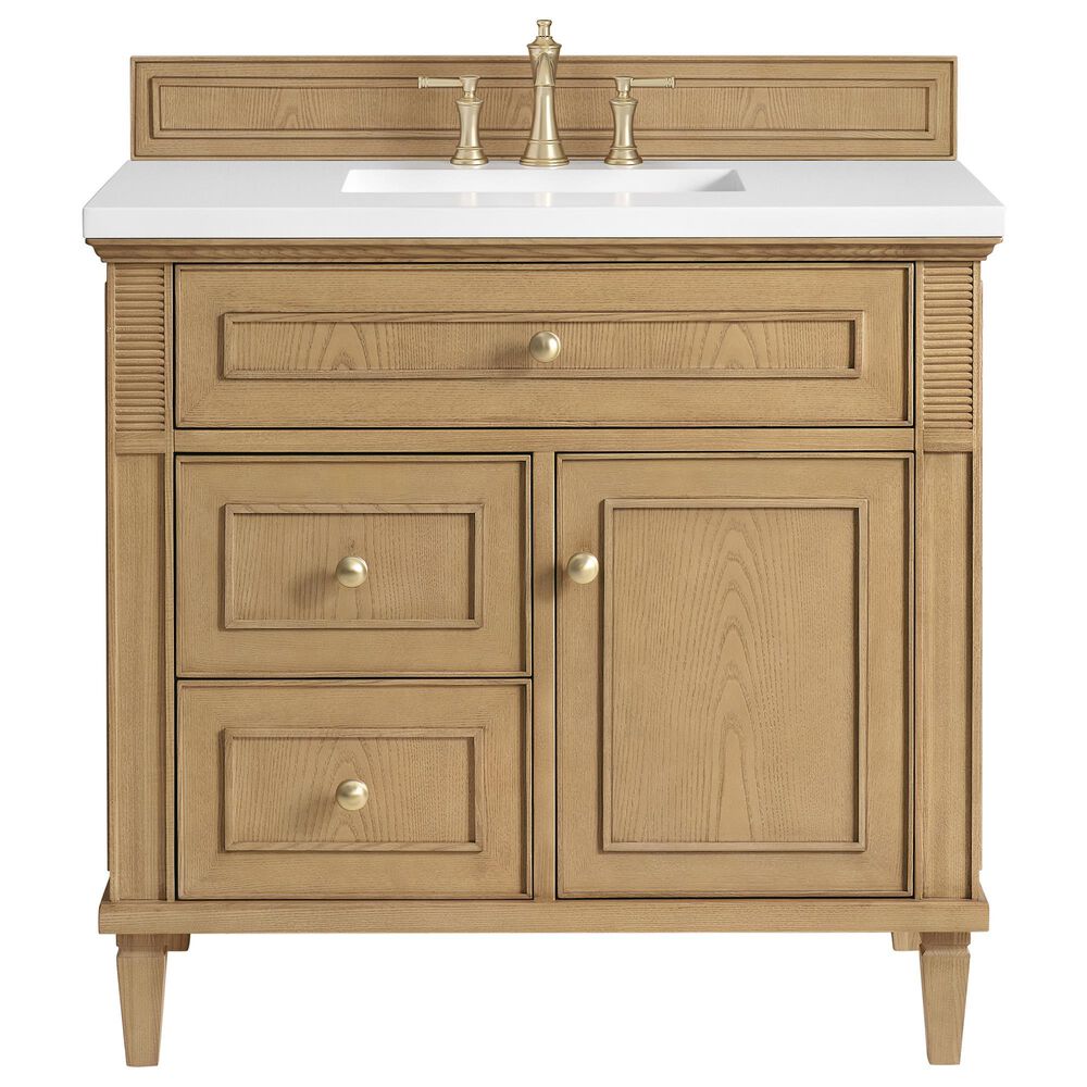 James Martin Vanities Lorelai 36" Single Vanity in Light Natural Oak with 3 cm White Zeus Quartz Top, , large