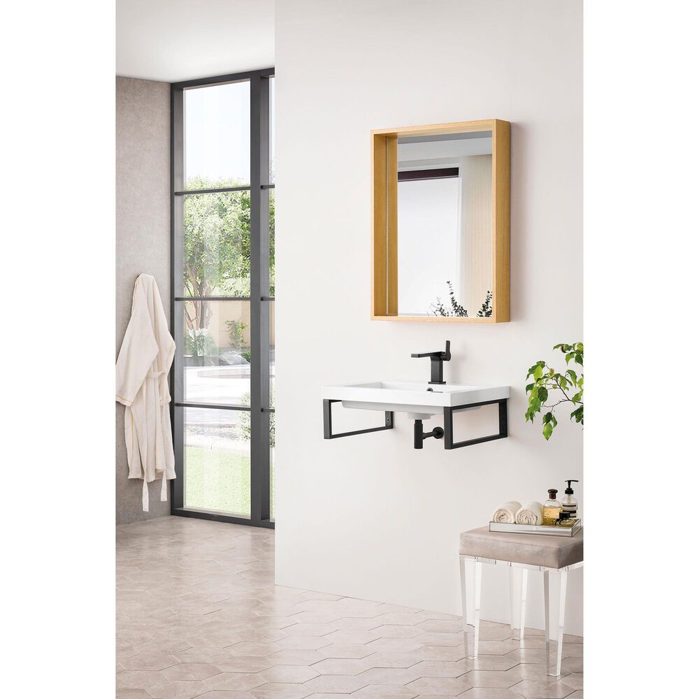 James Martin Vanities Boston 23.6&quot; Single Wall Brackets in Matte Black with 3 cm White Glossy Resin Top and Rectangular Sink, , large