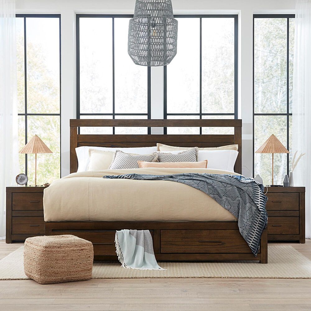 Riva Ridge Modern Loft California King Storage Panel Bed with Two Nightstands in Brownstone, , large