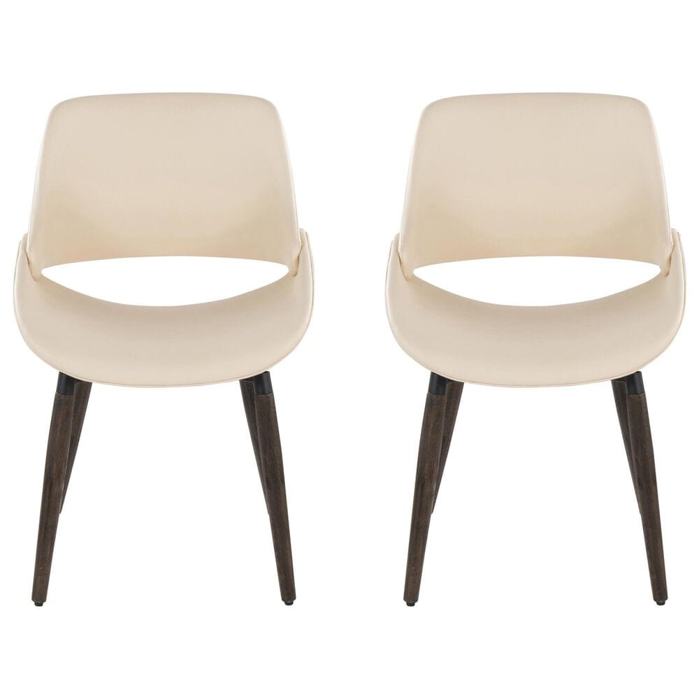 LumiSource Fabrico Side Chair with Cream Faux Leather Cushion in Dark Walnut (Set of 2), , large