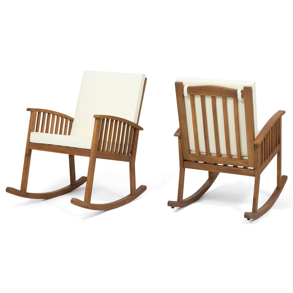 Noble House Delilah Patio Rocking Chair with Cream Cushion in Brown Patina (Set of 2), , large